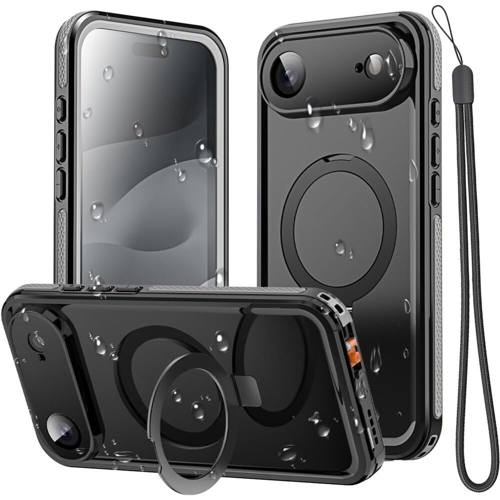 IP68 Waterproof MagSafe Case iPhone Air 6.5" Shockproof 360 Ring Stand Clear